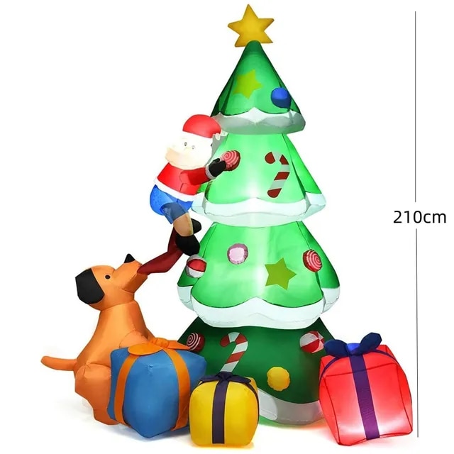 Christmas Inflatable Dogs Chasing Santa Claus Climbing Christmas Tree with Lighting Xmas Decoration Outdoor Indoor Navidad 2023 | Fugo Best
