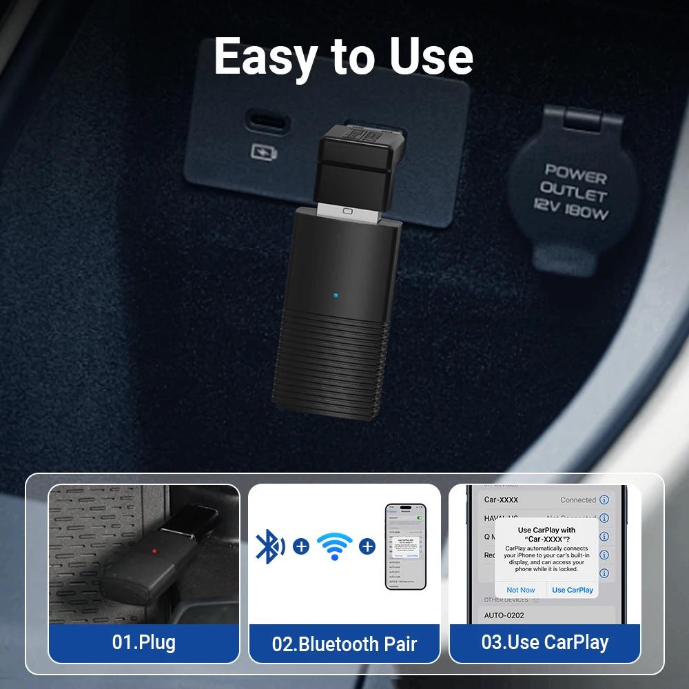 2024 Mini Apple CarPlay Wireless Adapter Car Play Dongle Bluetooth WiFi Fast Connect Plug and Play for OEM Wired CarPlay Car New | Fugo Best