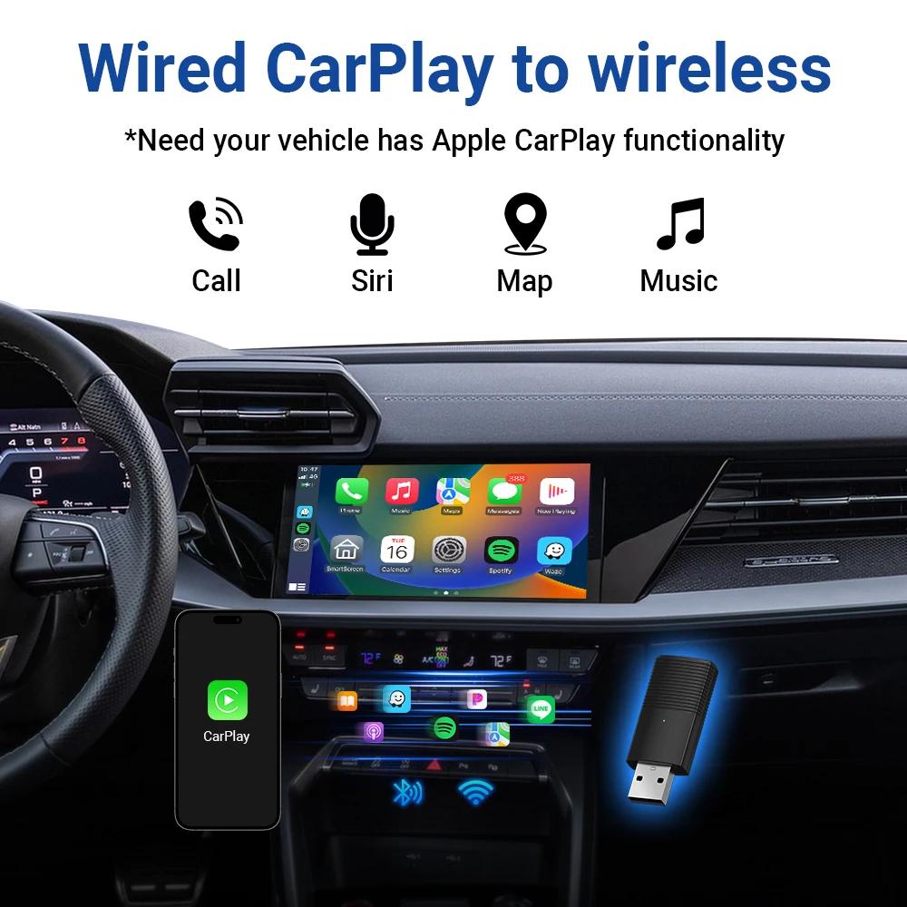 2024 Mini Apple CarPlay Wireless Adapter Car Play Dongle Bluetooth WiFi Fast Connect Plug and Play for OEM Wired CarPlay Car New | Fugo Best