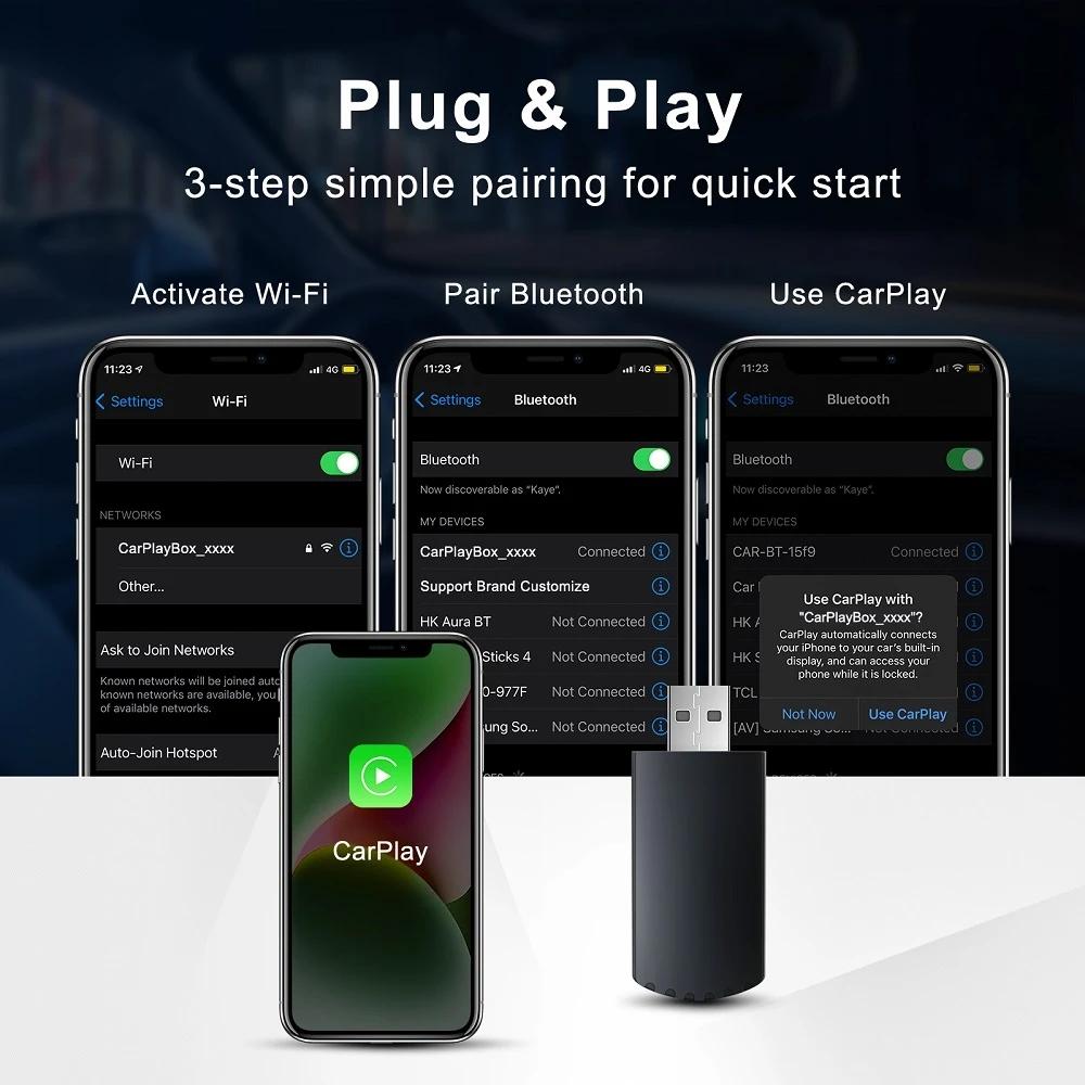 2024 Mini Apple CarPlay Wireless Adapter Car Play Dongle Bluetooth WiFi Fast Connect Plug and Play for OEM Wired CarPlay Car New | Fugo Best