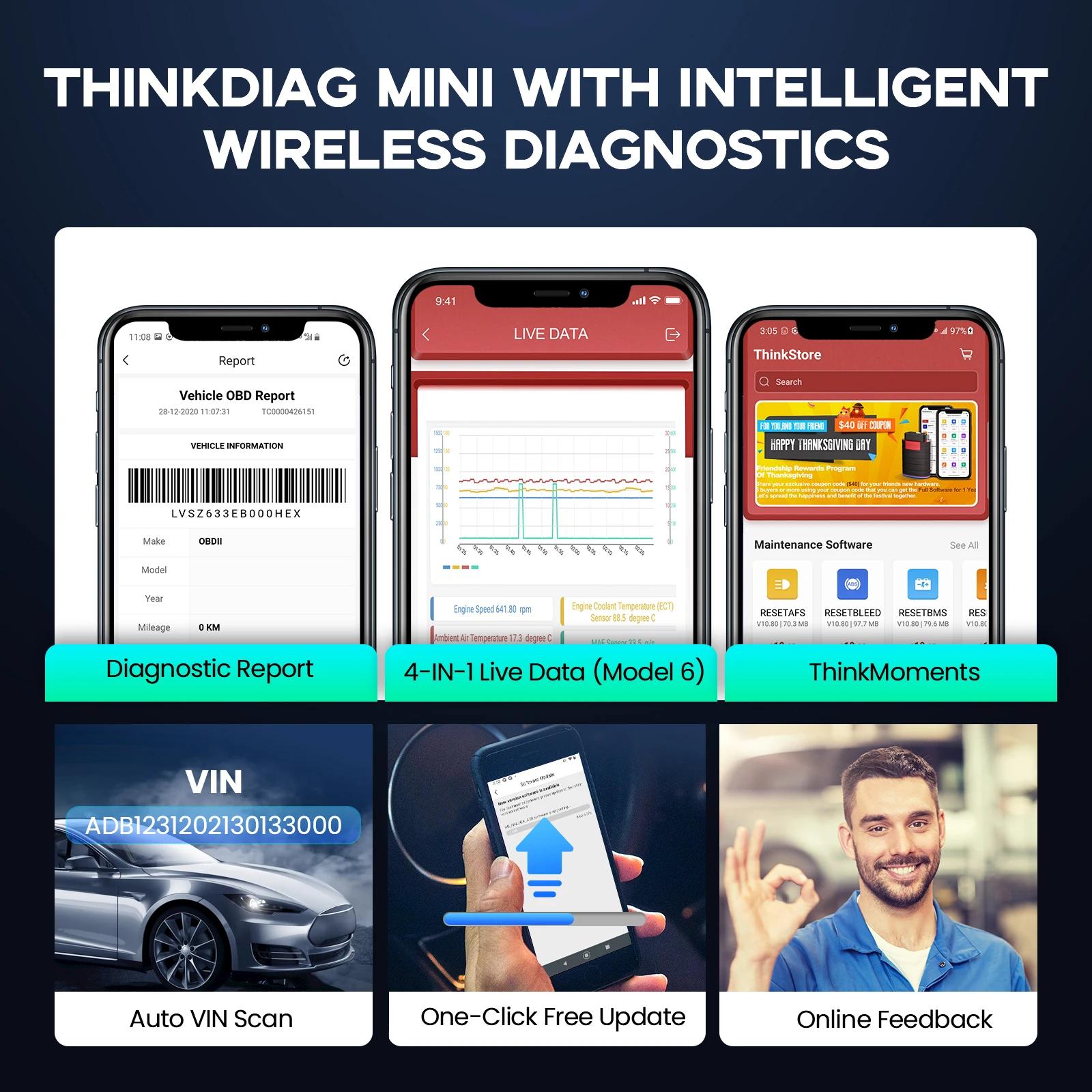 THINKCAR THINKDIAG Mini obd2 Bluetooth Scanner All Cars Full System Diagnose Lifetime Free Auto Diagnostic Tool Read/Clear Error | Fugo Best