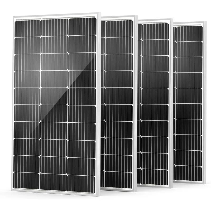 Solar Panel 4pcs 100 Watt 12V Monocrystalline Solar Panel with Solar Connectors, High Efficiency Module PV Power for Battery | Fugo Best