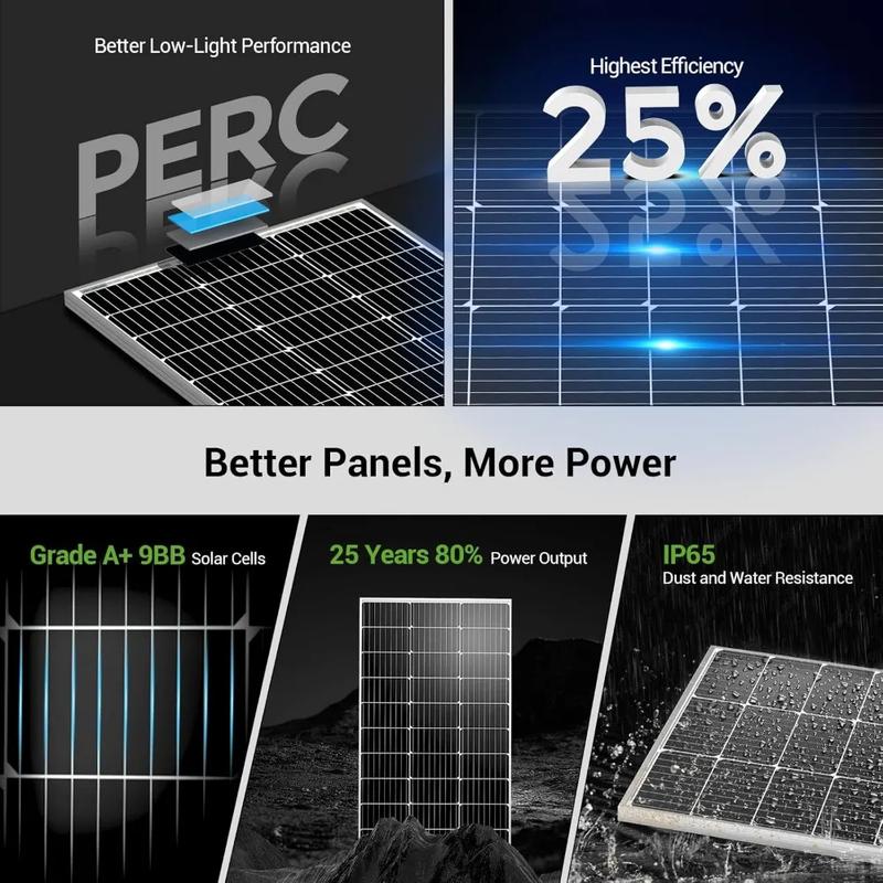 Solar Panel 4pcs 100 Watt 12V Monocrystalline Solar Panel with Solar Connectors, High Efficiency Module PV Power for Battery | Fugo Best