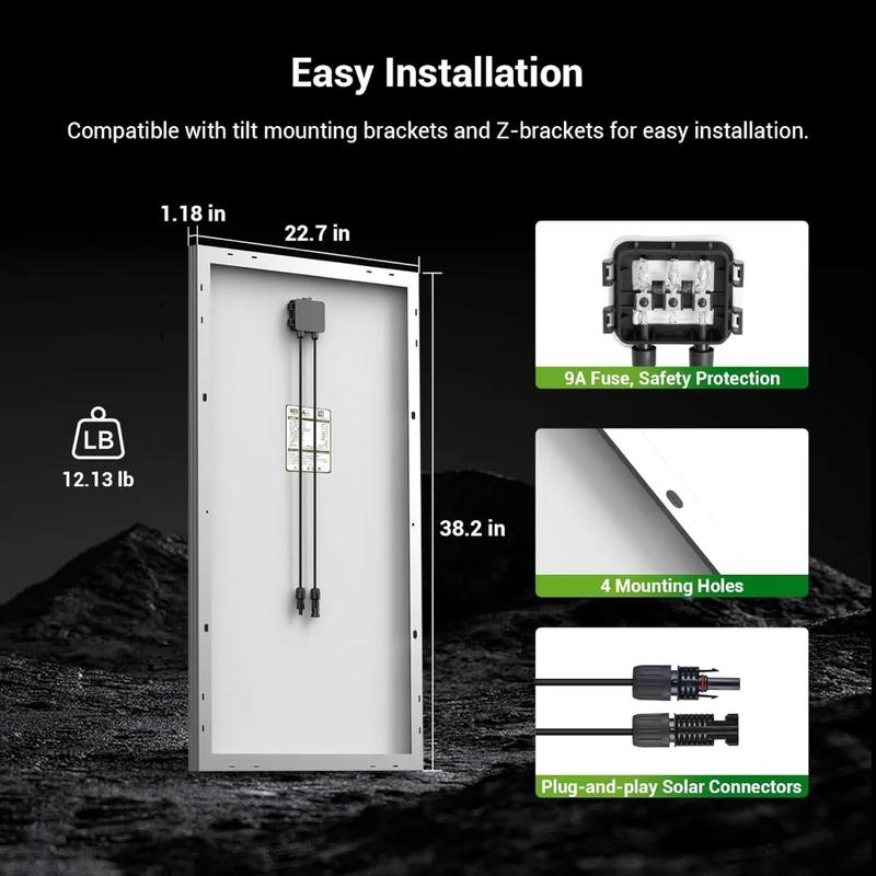 Solar Panel 4pcs 100 Watt 12V Monocrystalline Solar Panel with Solar Connectors, High Efficiency Module PV Power for Battery | Fugo Best