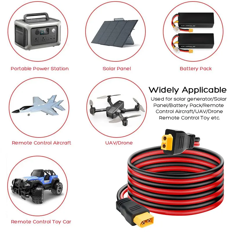 6m 3m 1.5m 12AWG XT60 Male to XT60 Female Charging Cable for ALLPOWERS R600 R1500 R2500 Ecoflow River Delta etc. Solar Generator | Fugo Best