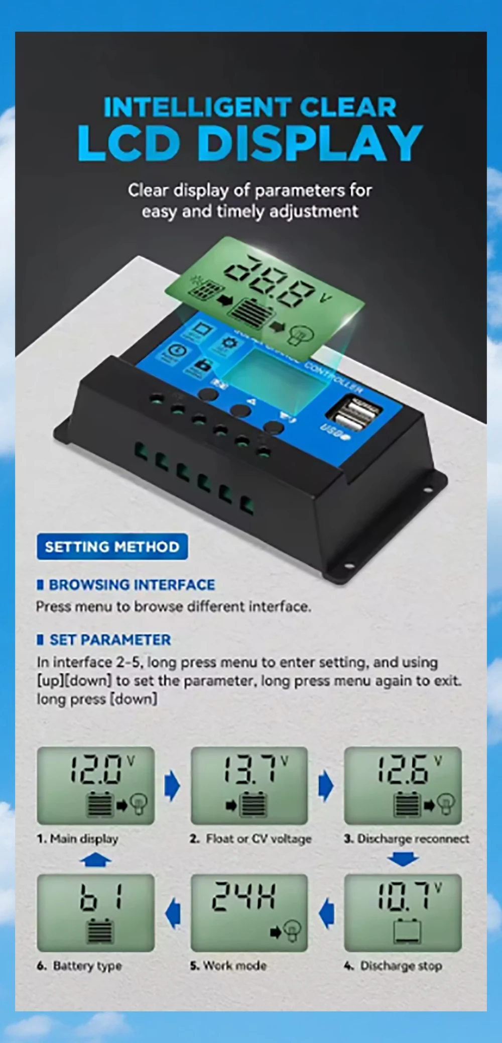 High Quality Solar Charge Controller 10A 20A 30A 12V 24V PWM With Adjustable LCD Display Solar Regulator Dual USB Port Timer | Fugo Best