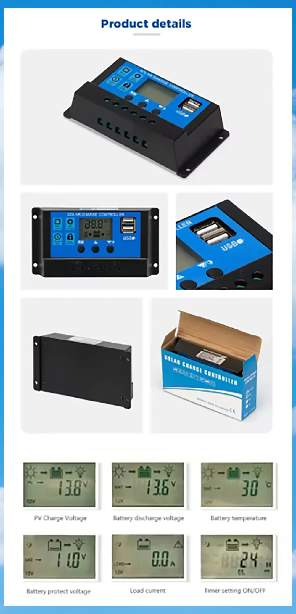 High Quality Solar Charge Controller 10A 20A 30A 12V 24V PWM With Adjustable LCD Display Solar Regulator Dual USB Port Timer | Fugo Best