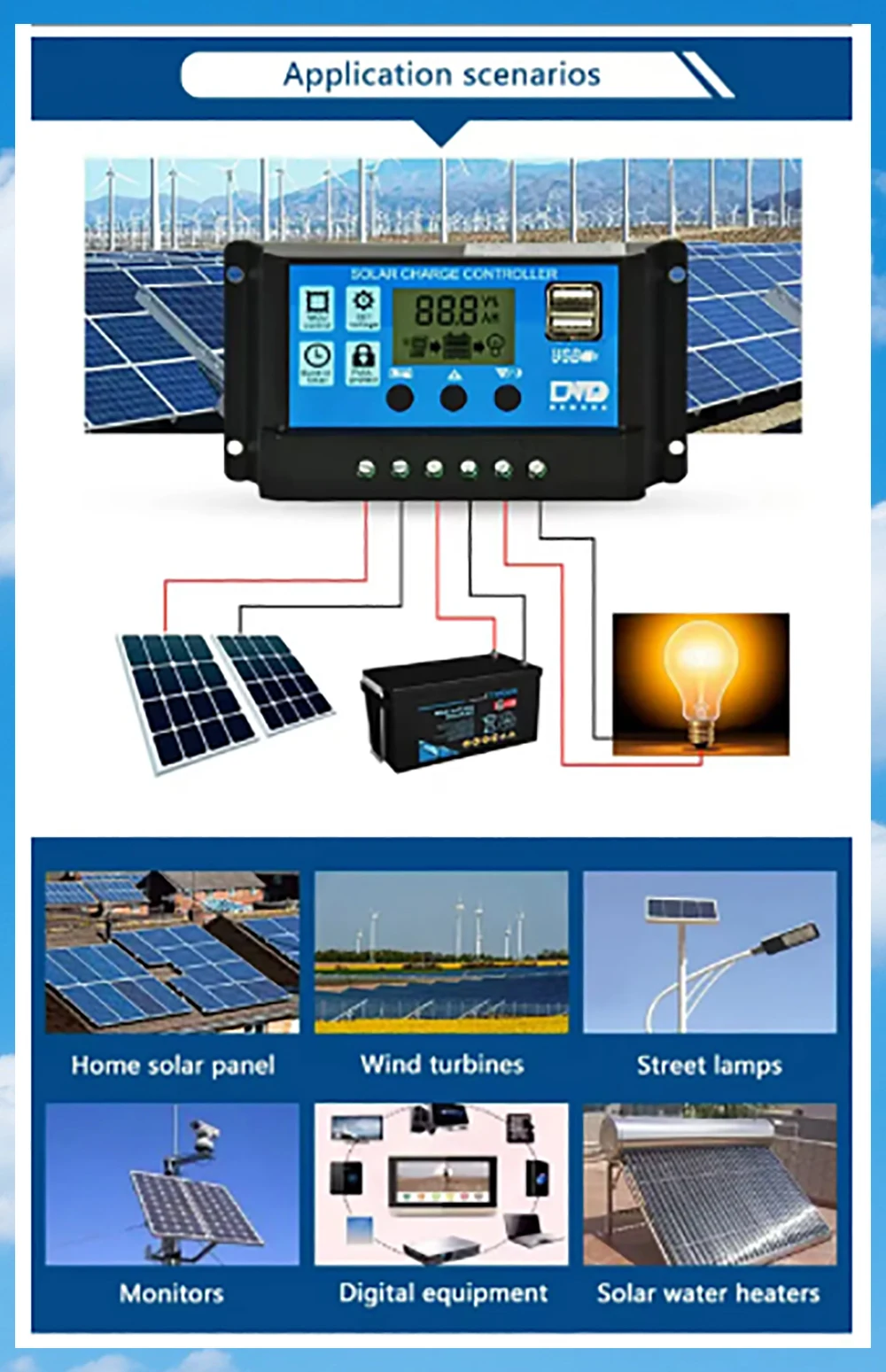 High Quality Solar Charge Controller 10A 20A 30A 12V 24V PWM With Adjustable LCD Display Solar Regulator Dual USB Port Timer | Fugo Best