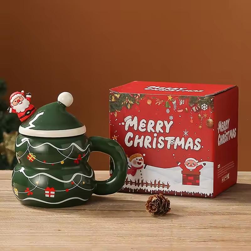 400ML Christmas Mug Christmas Snowman Ceramic Cup With Lid Handle Creative Couple Xmas Gift Milk Coffee Cup For Home With Box | Fugo Best