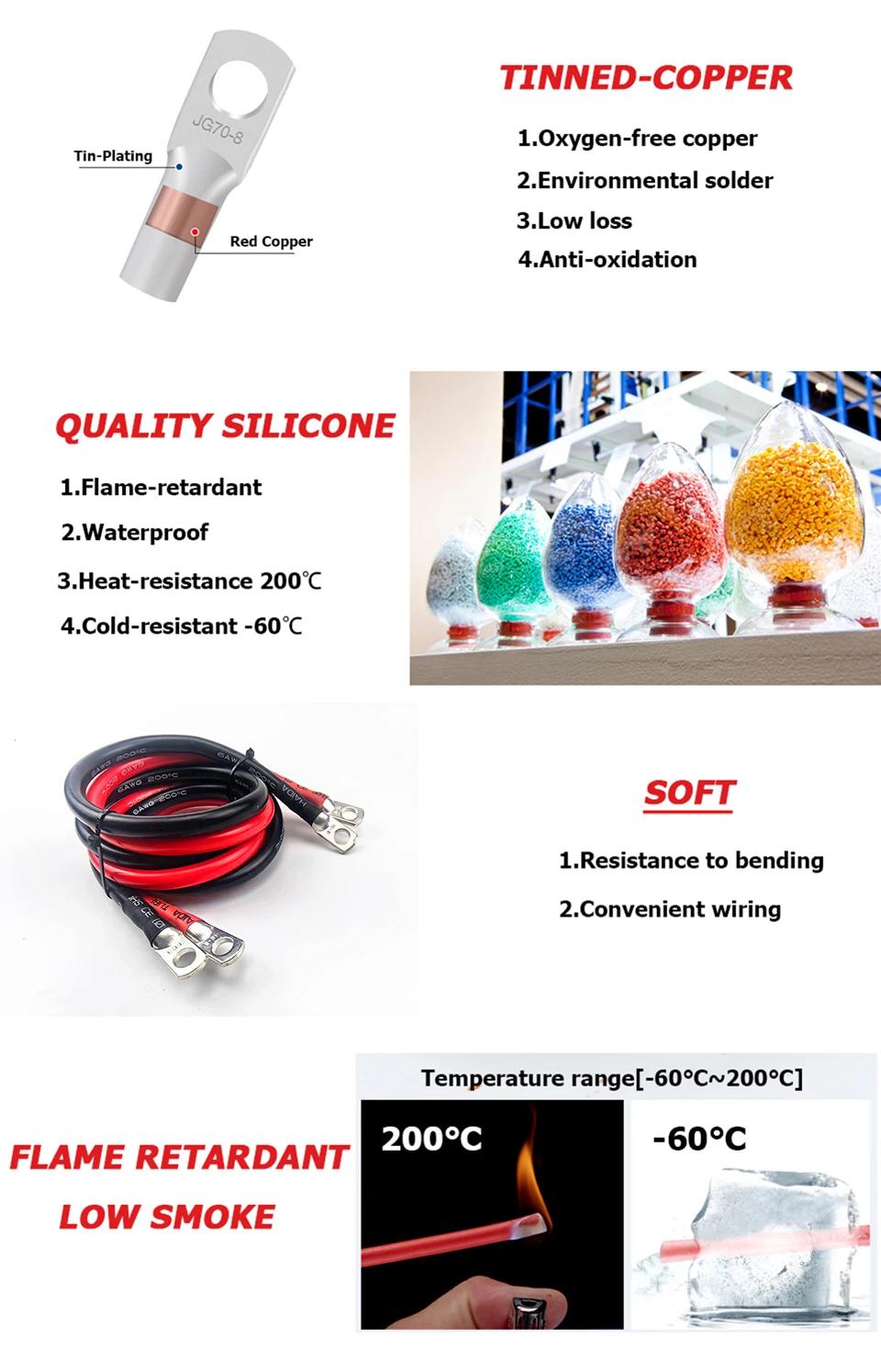 Soft Car Battery Cable Silicone wire With Lug M6 M8 M10 Ring Terminal cable Black Red 1 2 4 5 6 7 8 9 10 AWG Electrical wiring | Fugo Best
