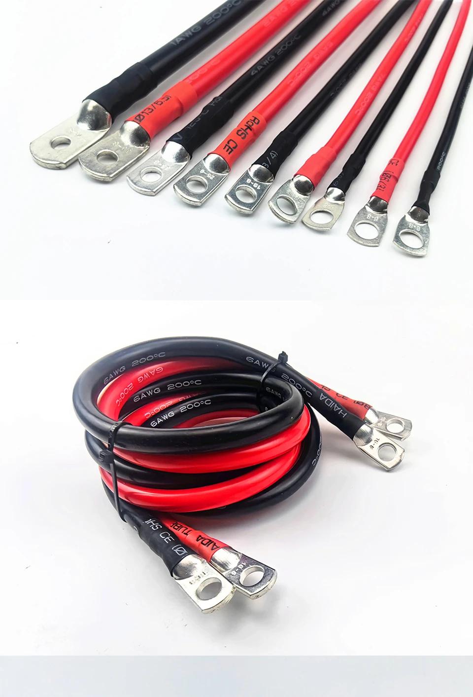 Soft Car Battery Cable Silicone wire With Lug M6 M8 M10 Ring Terminal cable Black Red 1 2 4 5 6 7 8 9 10 AWG Electrical wiring | Fugo Best