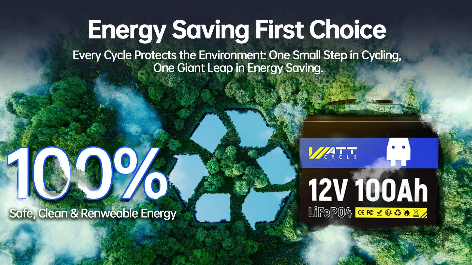  Wattcycle LiFePO4 Battery 12V 100Ah Group 24 Built-in 100A BMS Rechargeable Lithium Iron Phosphate Battery Packs For RV, etc | Fugo Best