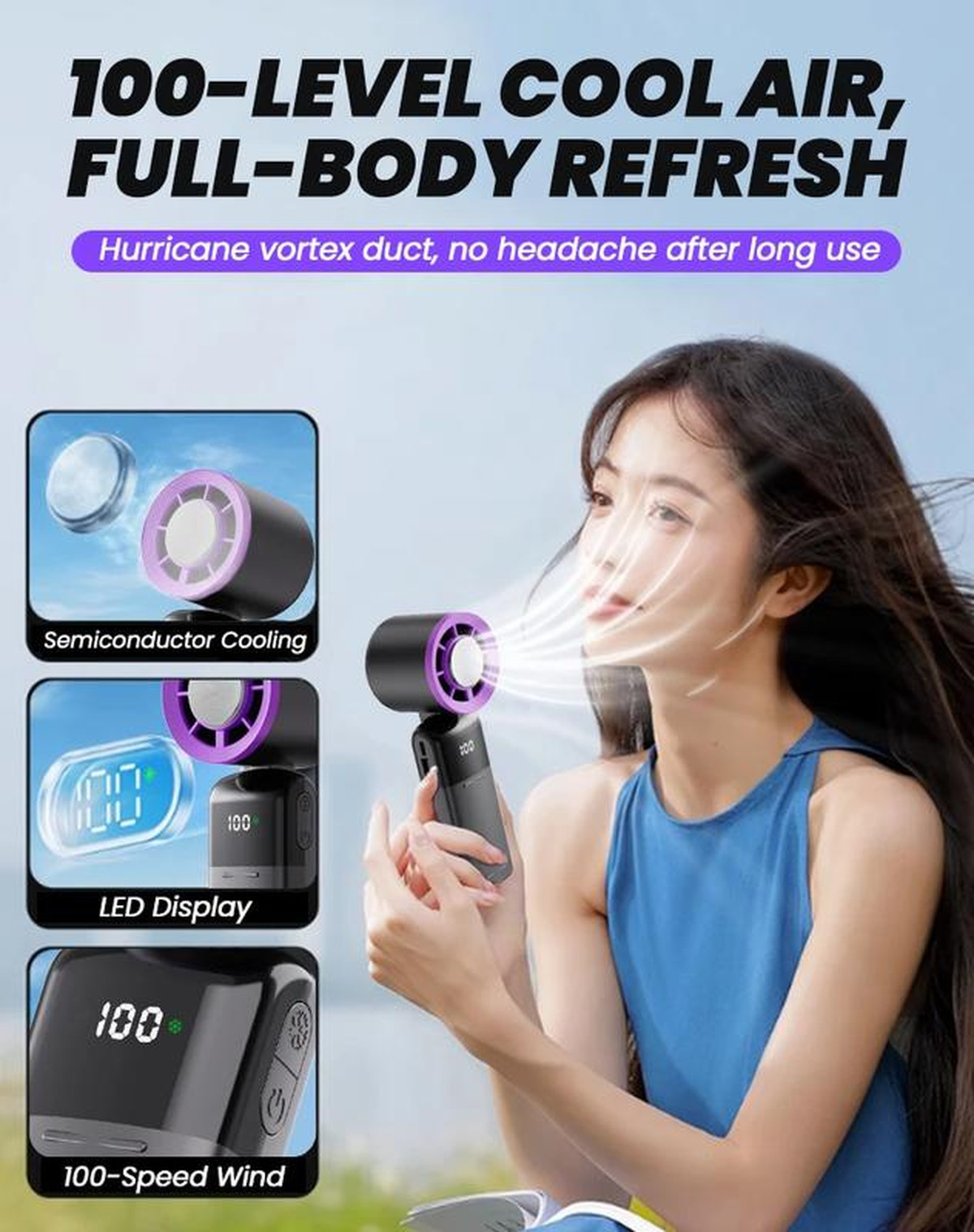  Handheld Mini Ice Compress Turbofan with Lanyard LED Digital Display Quite and High-Speed USB Rechargeable Air Cooling Fans | Fugo Best