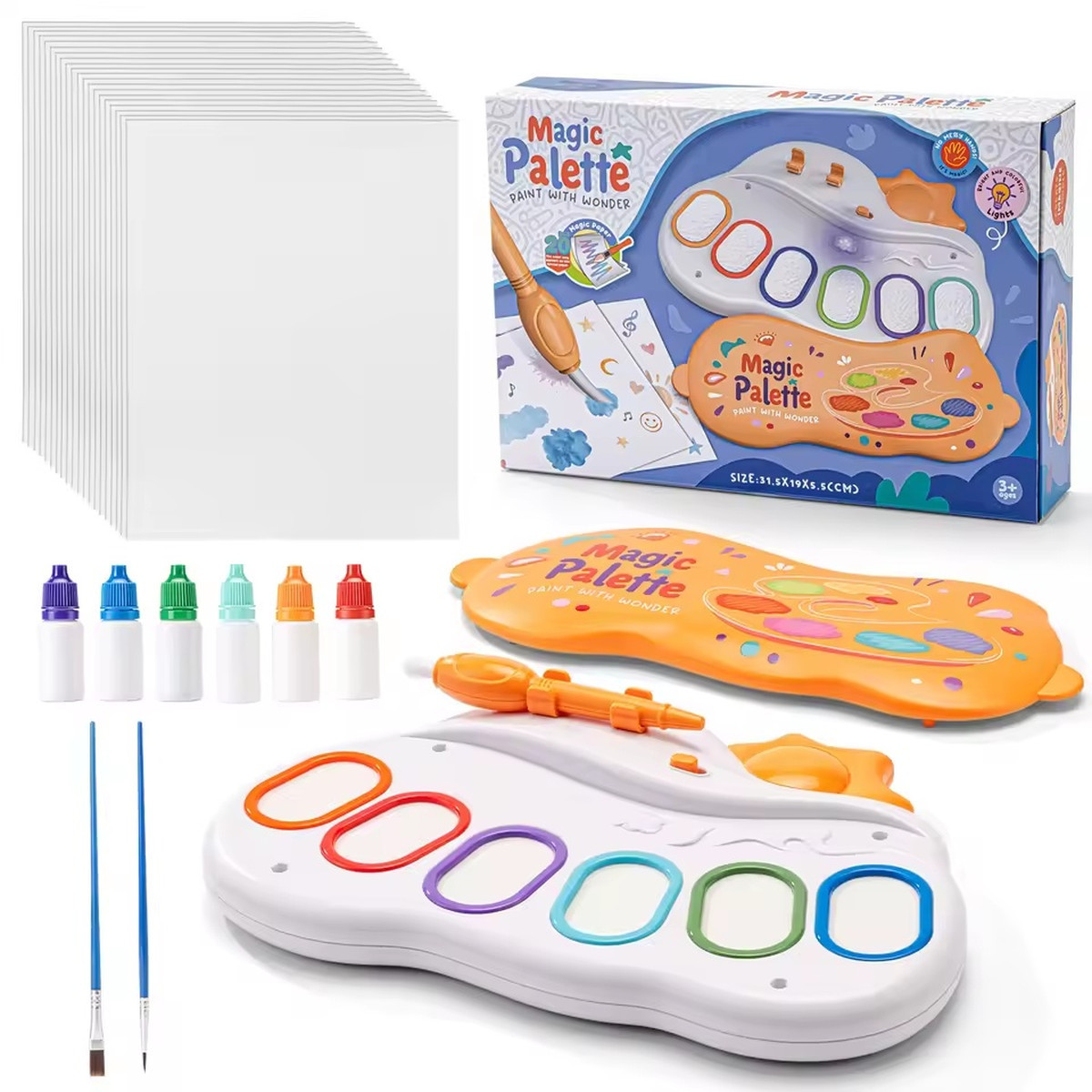 Childrens Colorful Drawing Set with Stamps, Painting, Non-staining Hands, 6-color Pens | 20 Pattern Papers | Dust-free Art Toy | Fugo Best