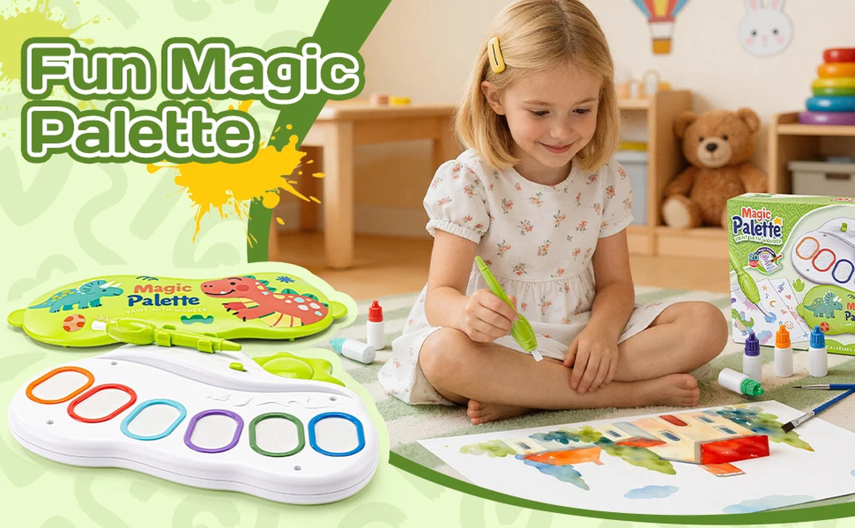 Childrens Colorful Drawing Set with Stamps, Painting, Non-staining Hands, 6-color Pens | 20 Pattern Papers | Dust-free Art Toy | Fugo Best