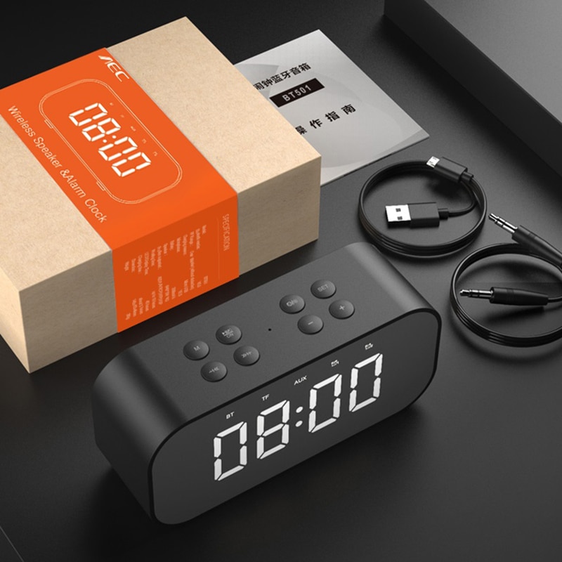 Portable Wireless Bluetooth Speaker Column Subwoofer Music Sound Box LED Time Snooze Alarm Clock for PC Laptop | Fugo Best