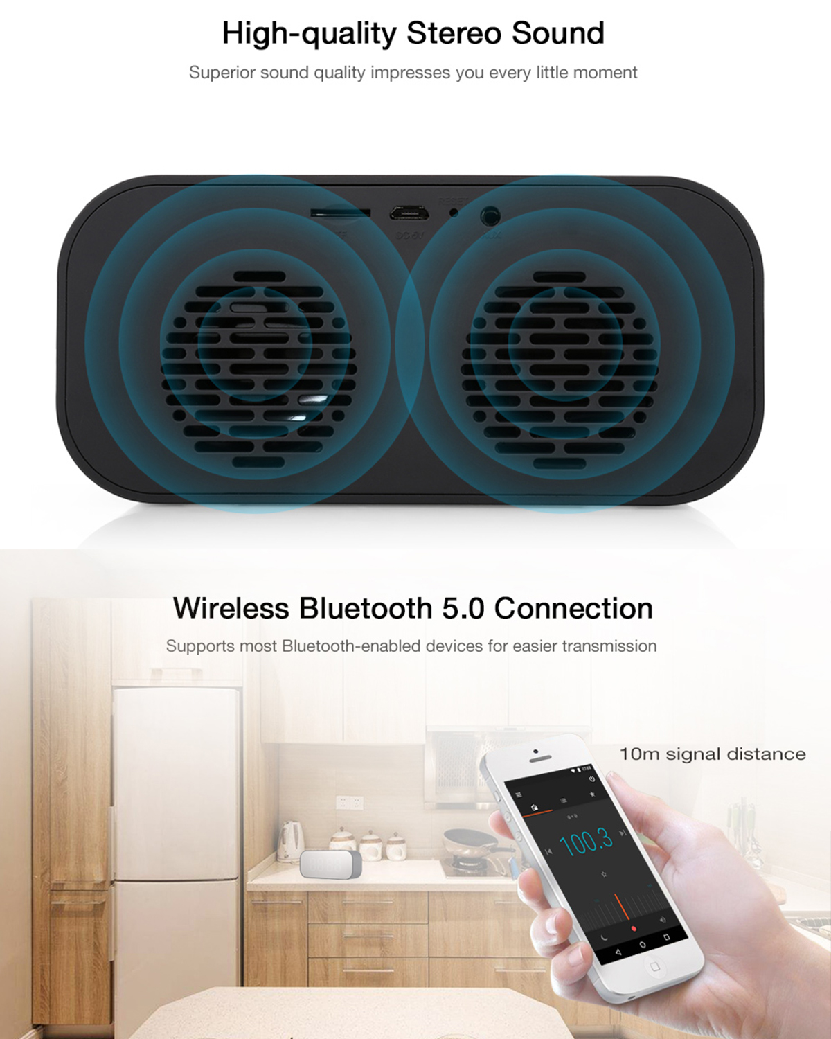 Portable Speaker Wireless Bluetooth Speaker with Alarm Clock mirror Column Subwoofer Music Sound LED wireless speaker | Fugo Best