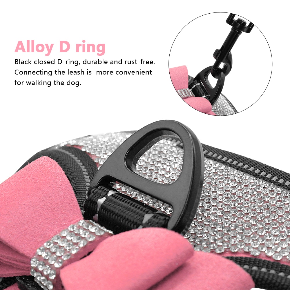 Reflective Dog Harness Nylon Pitbull Pug Small Medium Dogs Harnesses Vest Bling Rhinestone Bowknot Dog Accessories Pet Supplies | Fugo Best