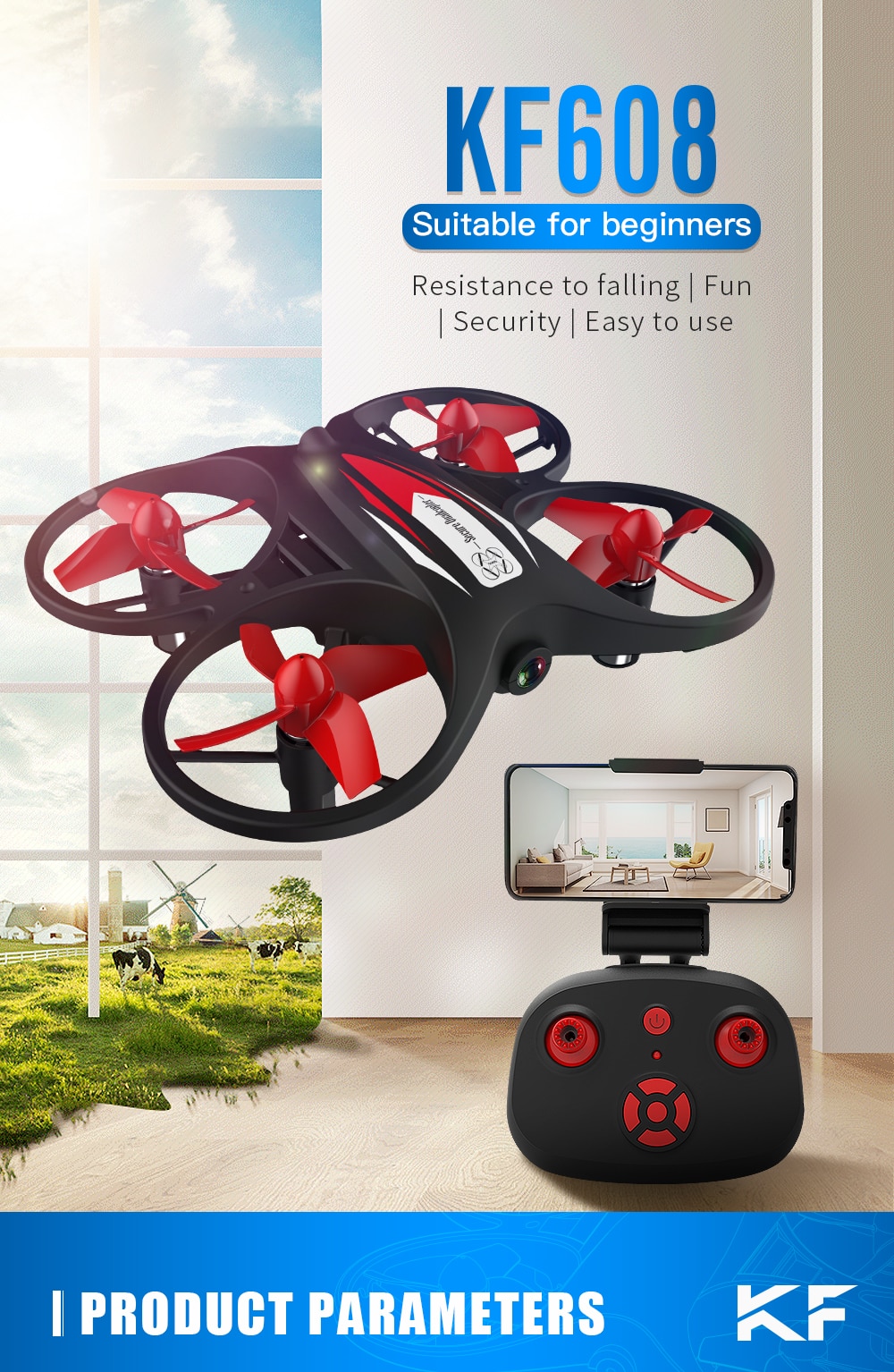 KF608 Mini Drone 720p HD With Camera Wifi Aerial Stabilized Altitude 3D Flip Headless Mode RC Quadcopter Profesional Drones Toy | Fugo Best