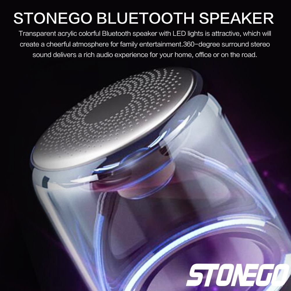 STOENGO True Wireless Stereo Speaker with Transparent Design, Breathing LED Light, TWS Bluetooth 5.0, TF Card & AUX Audio Input | Fugo Best