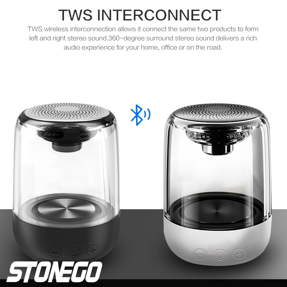 STOENGO True Wireless Stereo Speaker with Transparent Design, Breathing LED Light, TWS Bluetooth 5.0, TF Card & AUX Audio Input | Fugo Best