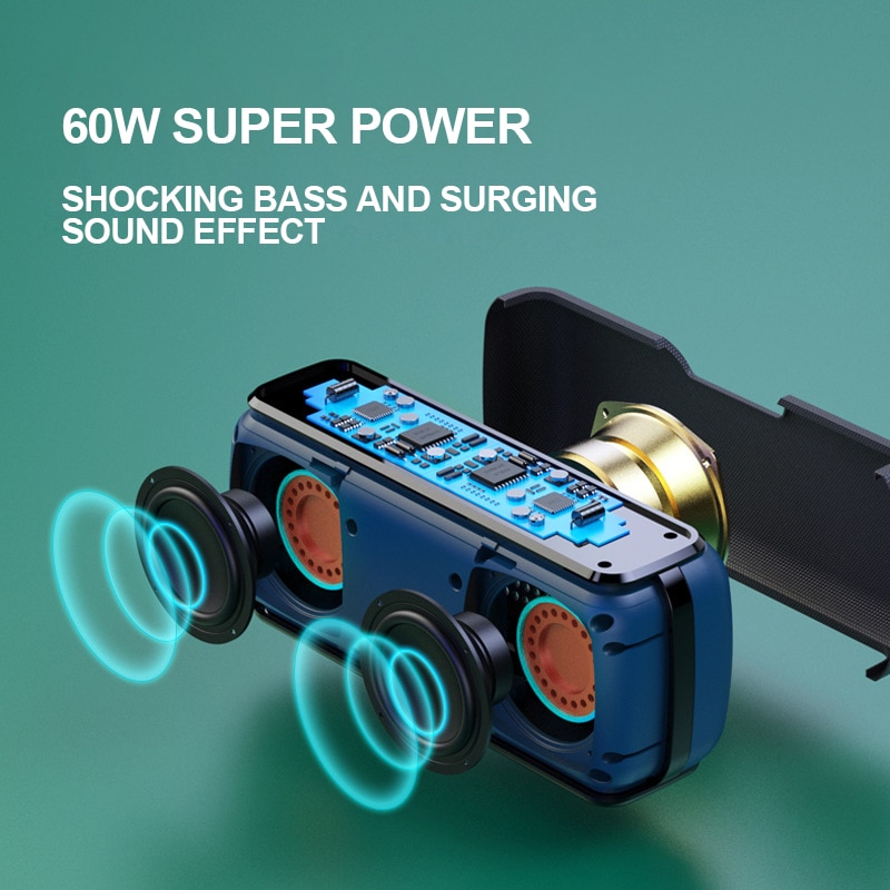 60W anti-drop bluetooth speaker waterproof portable column bass speaker subwoofer super bass USB/TF card music center sound bar | Fugo Best