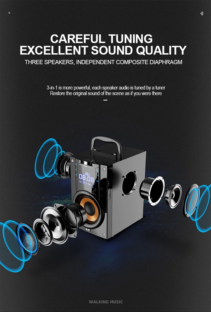 SOAIY Portable Bluetooth Speaker Larger power Column outdoor Loudspeakers Subwoofer computer speaker of Music center with remote | Fugo Best