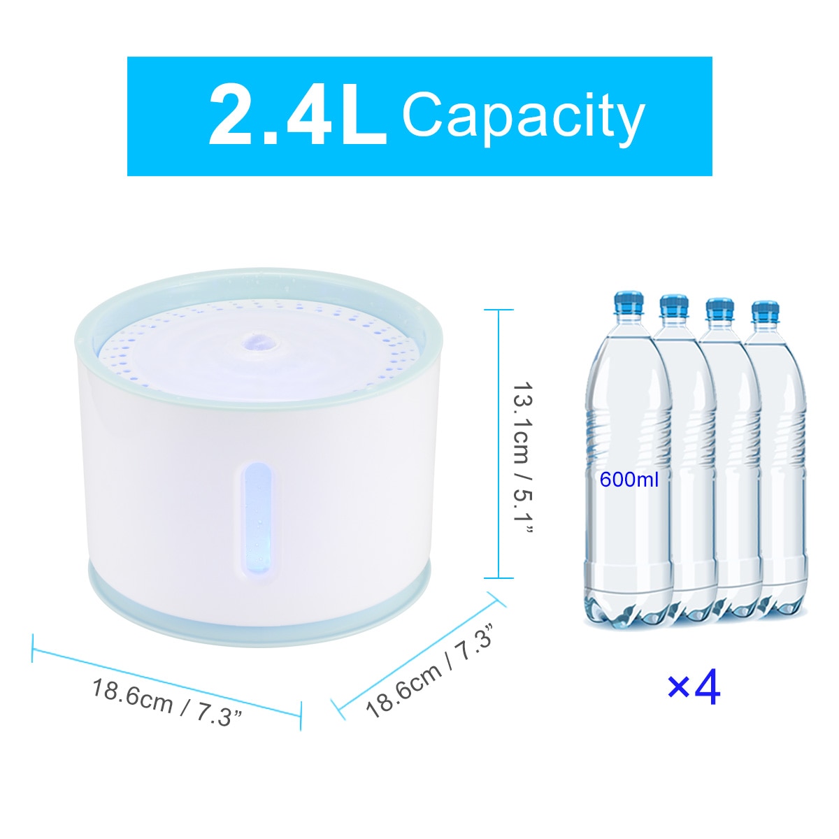 2.4L Automatic Pet Cat Water Fountain with LED Electric USB Dog Cat Pet Mute Drinker Feeder Bowl Pet Drinking Fountain Dispenser | Fugo Best