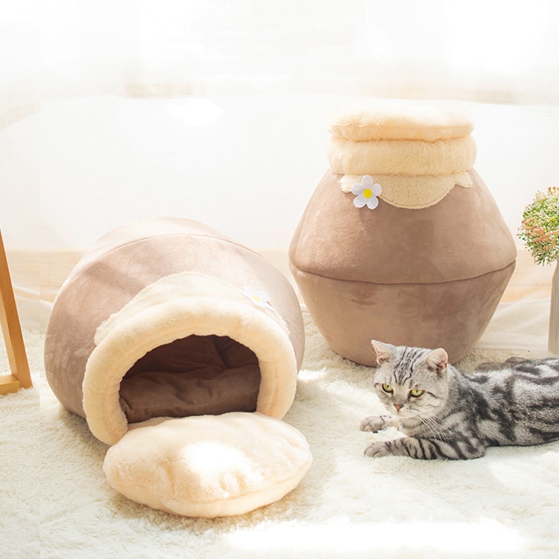 Winter Warm Cat Bed Plush Soft Portable Foldable Cute Cat House Cave Sleeping Bag Cushion Thickened Pet Bed Kittens Products | Fugo Best