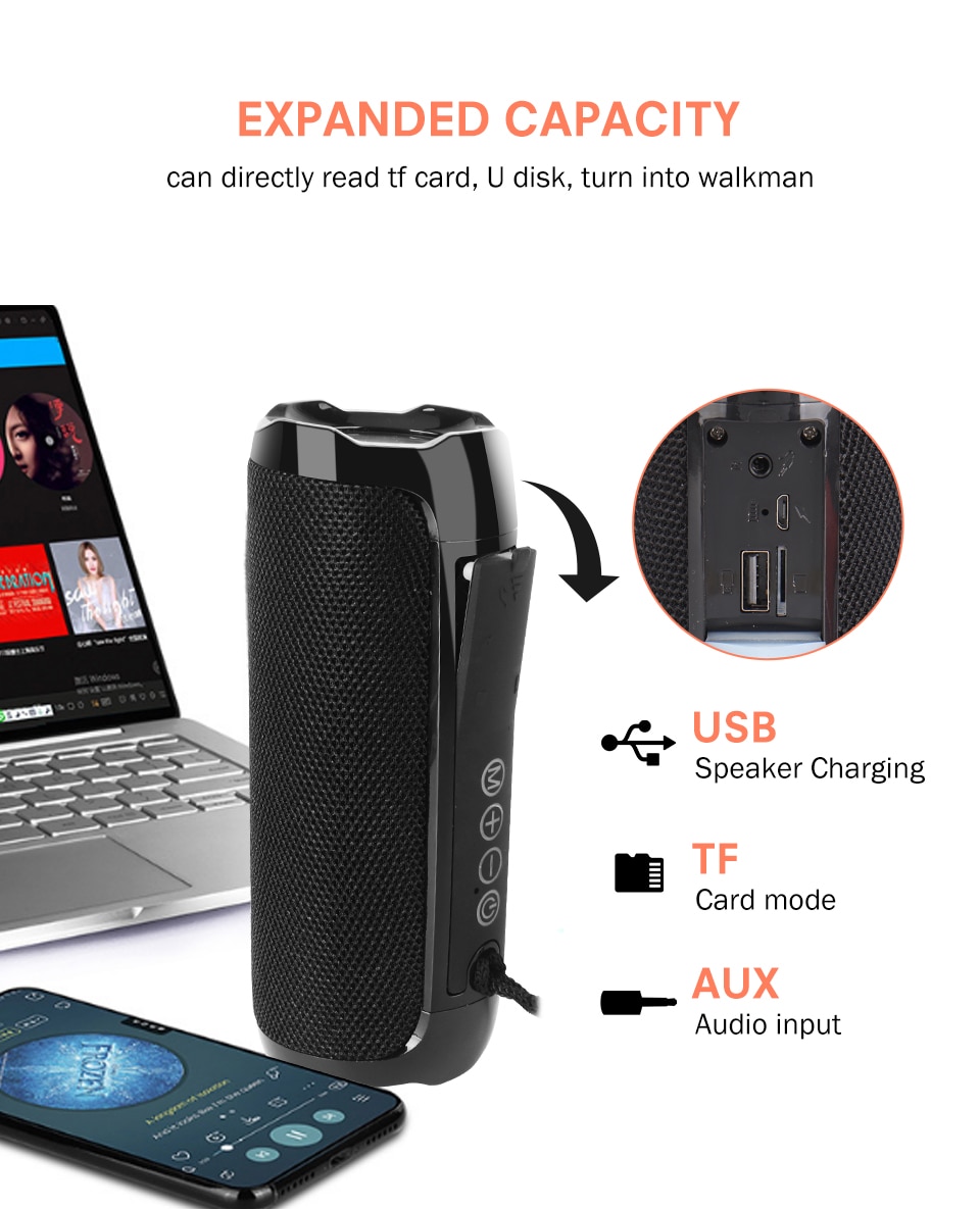 Bluetooth Speaker Outdoor Waterproof Portable Wireless Sound Column Speaker Box Supports TF Card FM Radio Mobile Phone Computer | Fugo Best
