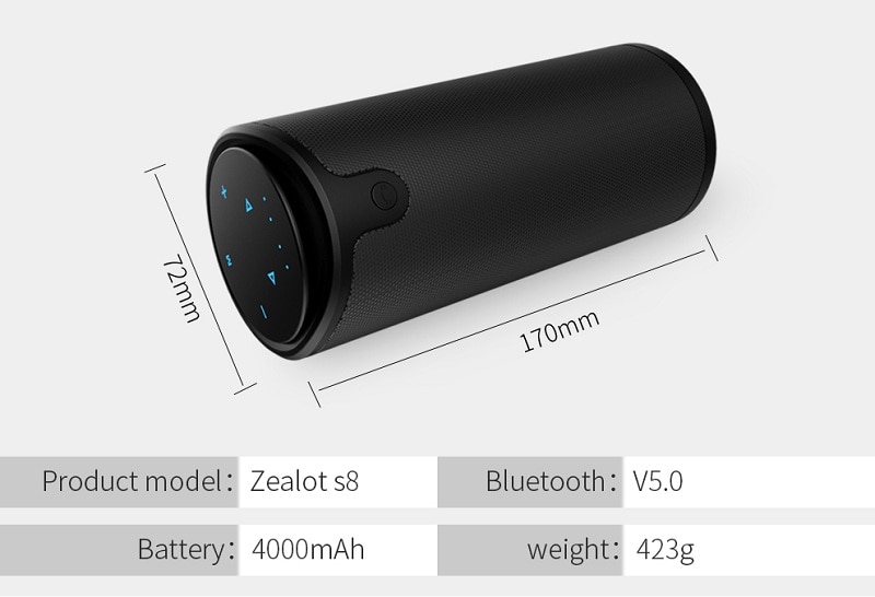 ZEALOT S8 Wireless Bluetooth Speakers Outdoor Column HIFI Stereo Subwoofer Music Box Portable high-power Speaker Support TF card | Fugo Best