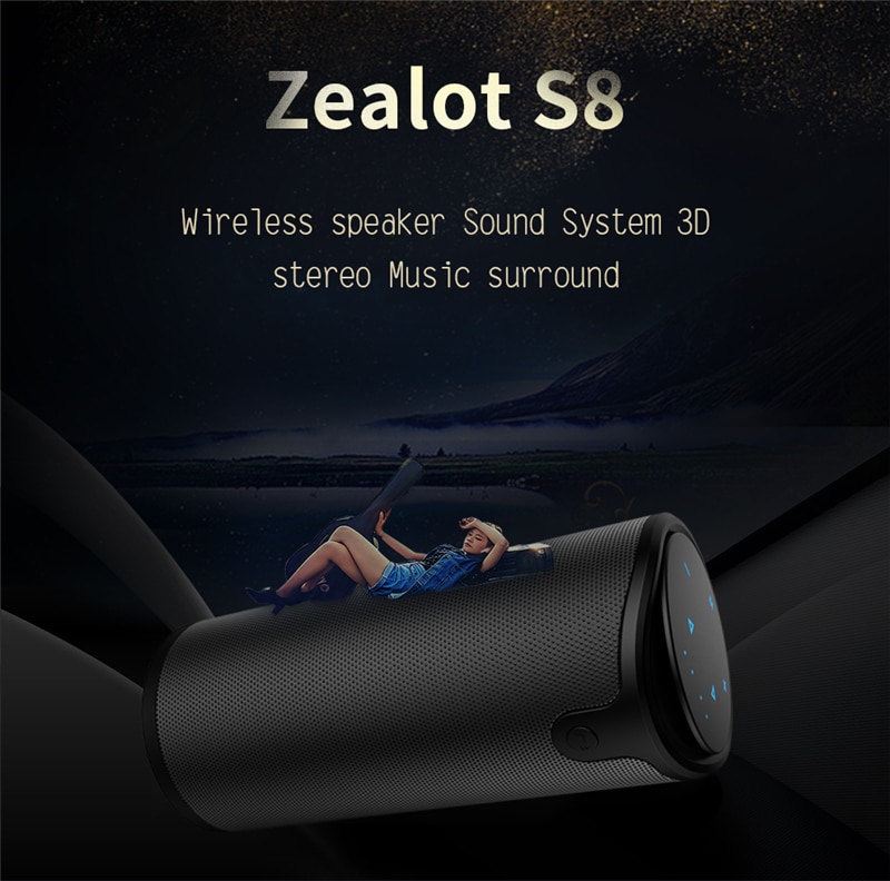 ZEALOT S8 Wireless Bluetooth Speakers Outdoor Column HIFI Stereo Subwoofer Music Box Portable high-power Speaker Support TF card | Fugo Best
