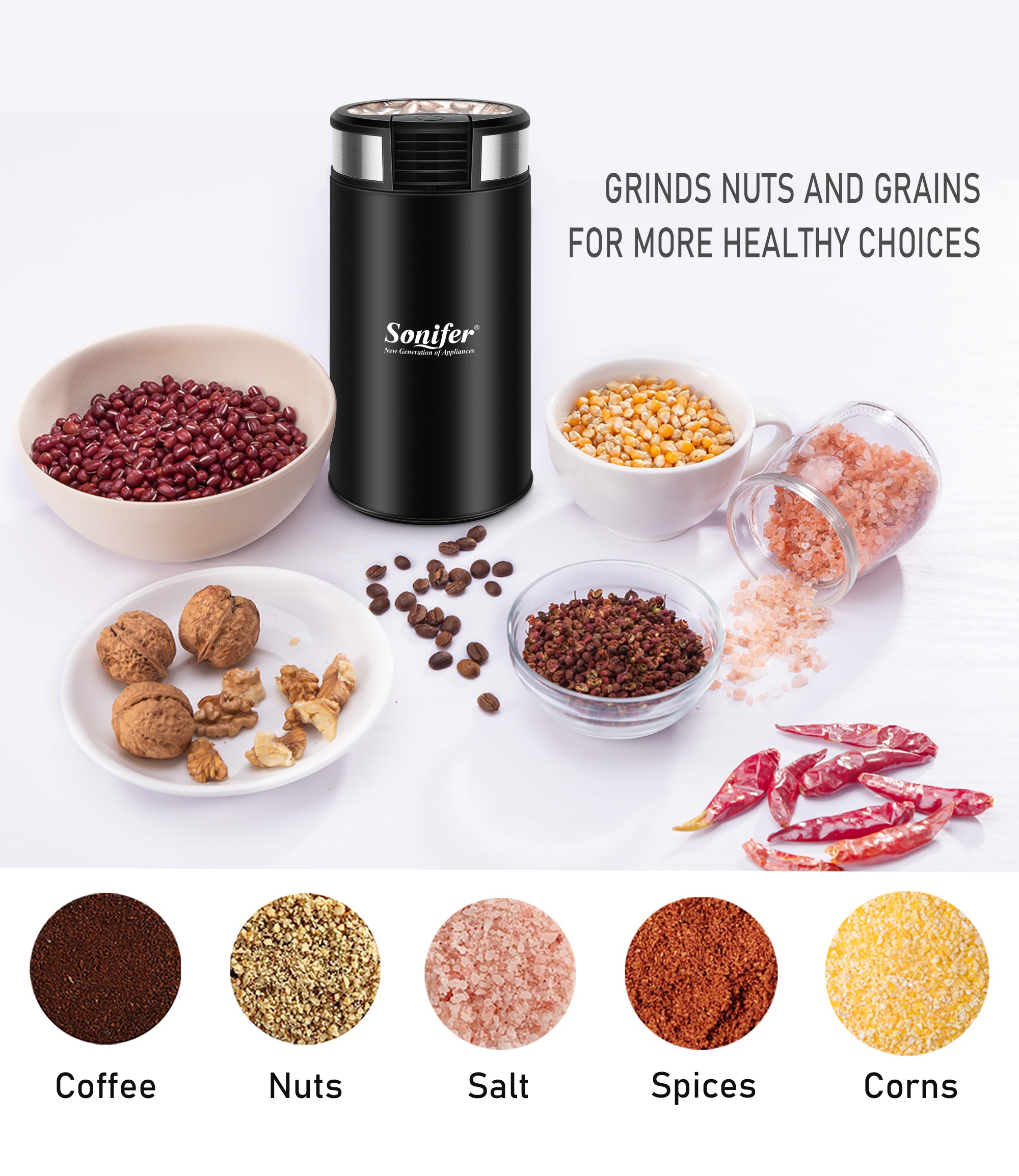 Mini Electric Coffee Grinder Cafe Grass Nuts Herbs Grains Pepper Tobacco Spice Flour Mill Coffee Beans Grinder Machine Sonifer | Fugo Best