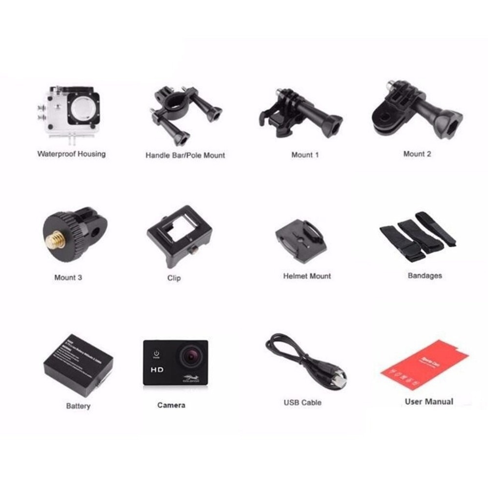 2.0in HD 1080P 24fps Waterproof Digital Action Camera Video Camera CMOS Sensor Wide Angle Lens 1080P Sports Camara Profesional | Fugo Best