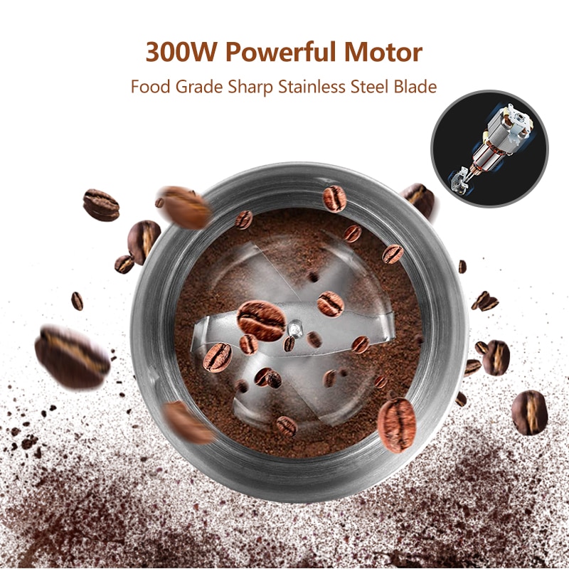 BioloMix 2-in-1 Wet and Dry Double Cups 300W Electric Spices and Coffee Bean Grinder Stainless Steel Body and Miller Blades | Fugo Best