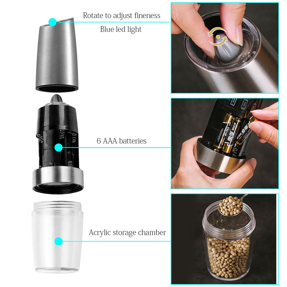 Gravity Electric Salt and Pepper Grinder Automatic Pepper and Salt Mill Grinder Porcelain Grinding Core Mill for Kitchen Tools | Fugo Best
