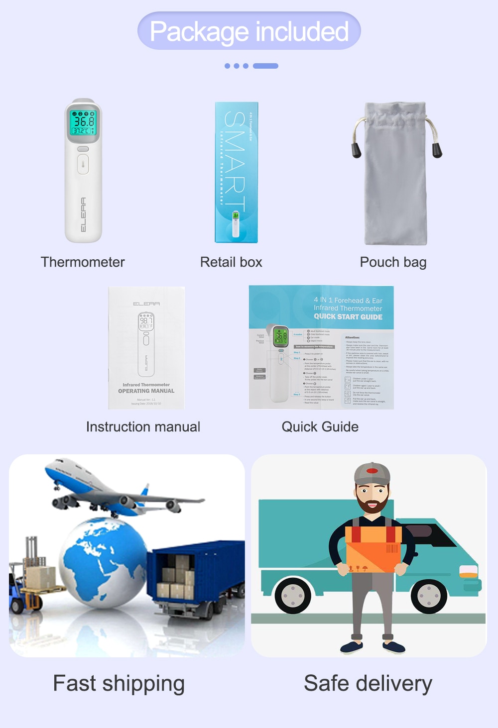 ELERA Baby Thermometer Infrared Digital LCD Body Measurement Forehead Ear Non-Contact Adult Fever IR Children Termometro | Fugo Best