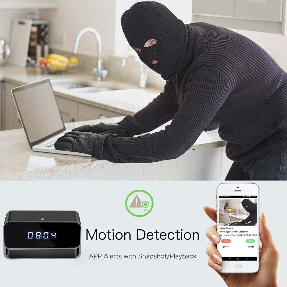 1080P Mini Camera Clock Wireless Clocks Cameras HD WiFi Covert Surveillance Security Cam Night Vision 12/24 Hour Detection Alert | Fugo Best