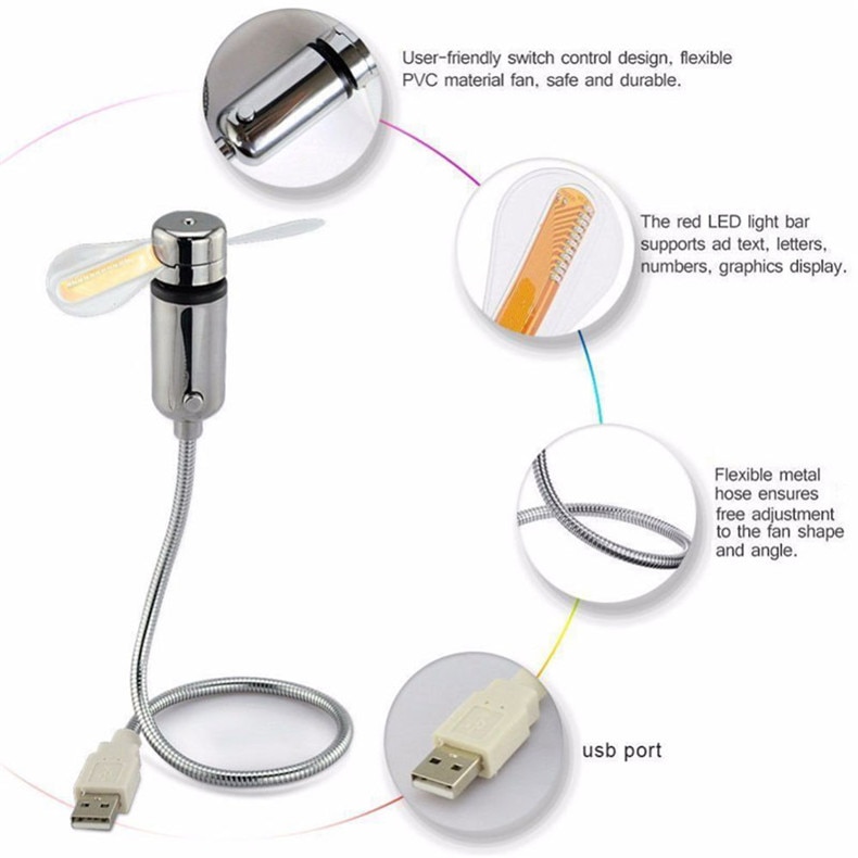 USB Mini Clock LED Light USB Fan Time Clock Creative Adjustable Desktop Clock Portable Flexible Cool Gadget Time Display | Fugo Best