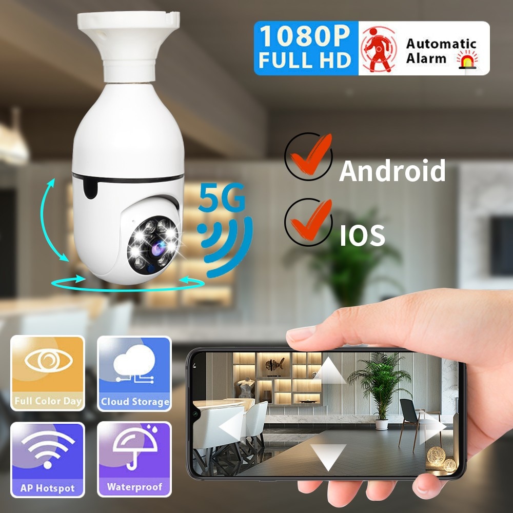Bulb Cam E27 Surveillance Camera 5G WiFi Camera Night Vision Automatic Human Tracking For Home Security Protection CCTV Cam | Fugo Best