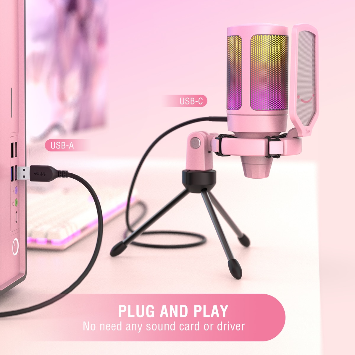 FIFINE Ampligame USB Microphone for Gaming Streaming with Pop Filter Shock Mount&Gain Control,Condenser Mic for Laptop/Computer | Fugo Best