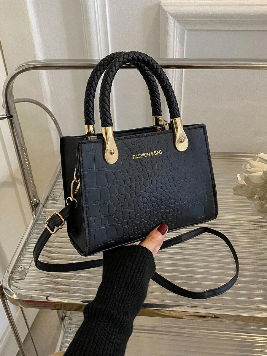 Mini Crocodile Embossed Letter Graphic Square Bag | Fugo Best