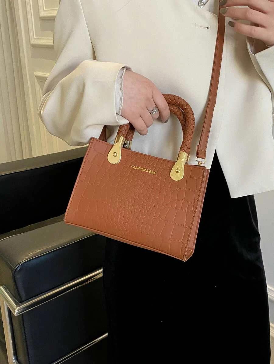 Mini Crocodile Embossed Letter Graphic Square Bag | Fugo Best