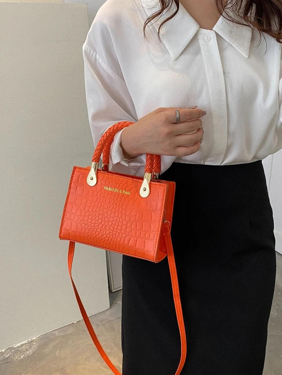 Mini Crocodile Embossed Letter Graphic Square Bag | Fugo Best