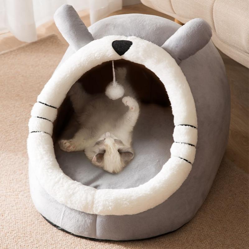Semi-closed Cat Bed Mat Winter Warm Cat House Tent Soft Pet Dog Basket for Small Dog Cozy Kitten Lounger Cushion Cats Cave Beds | Fugo Best