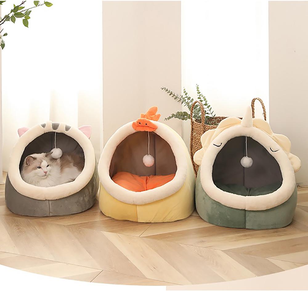 Semi-closed Cat Bed Mat Winter Warm Cat House Tent Soft Pet Dog Basket for Small Dog Cozy Kitten Lounger Cushion Cats Cave Beds | Fugo Best