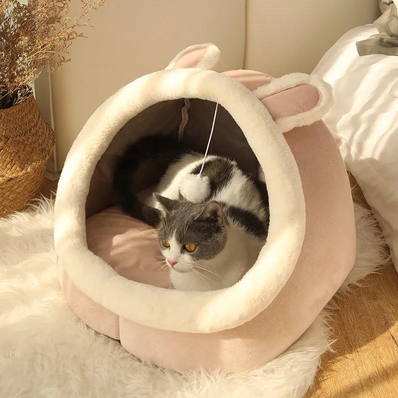 Semi-closed Cat Bed Mat Winter Warm Cat House Tent Soft Pet Dog Basket for Small Dog Cozy Kitten Lounger Cushion Cats Cave Beds | Fugo Best