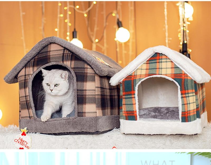 Foldable Dog House Winter Warm Chihuahua Cave Nest Basket for Small Medium Dogs Christmas Snow Cat House Kennel Puppy Bed Mat | Fugo Best