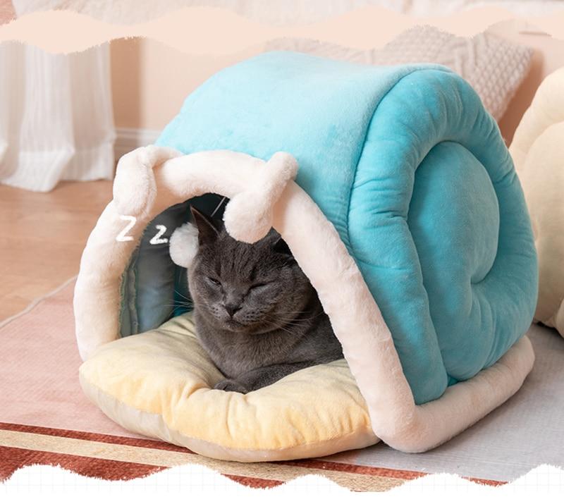 New Deep Sleep Cat Bed House Funny Snail Cats Mat Beds Warm Basket for Small Dogs Cat House Cushion Pet Tent Kennel Cat Supplies | Fugo Best