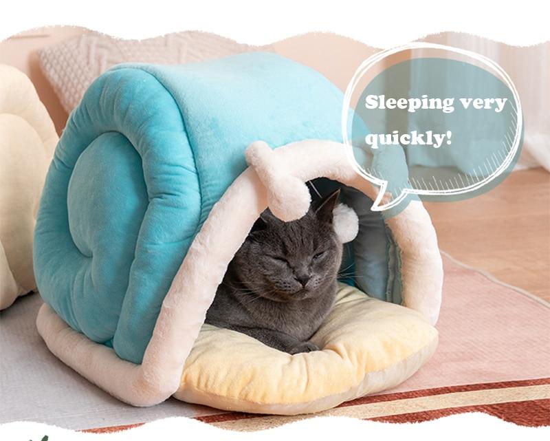 New Deep Sleep Cat Bed House Funny Snail Cats Mat Beds Warm Basket for Small Dogs Cat House Cushion Pet Tent Kennel Cat Supplies | Fugo Best
